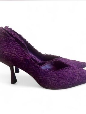 Zara Plum Textured Tweed Kitten‎ Heel Pumps Old Money Luxury